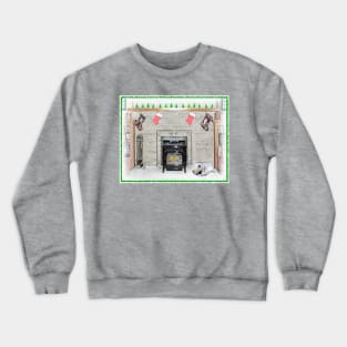 Keeshond Christmas Puppy by Fireplace Crewneck Sweatshirt